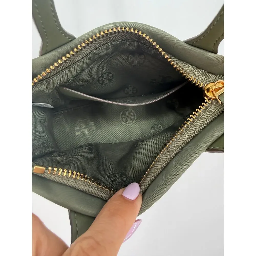 Tory Burch Ella Nylon Mini Baby Tote Purse Crossbody Strap Olive Palm Green